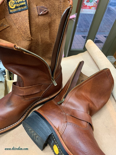 Red Wingとchippewa ブーツ エンジニアなどのファスナー取付＆ソール交換